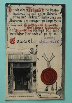 Ansichtskarte AK Kassel 1907 Eingang Bahnhofs-Automat Gasthaus Trink Urkunde Architektur Ortsansicht Hessen